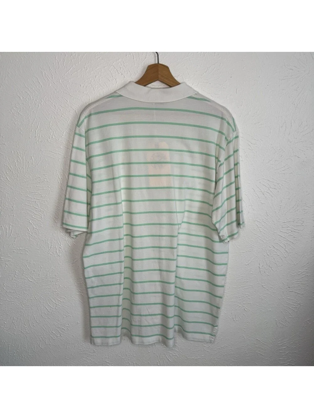 Vintage Polo Ralph Lauren White Green Striped Polo Short Sleeve Golf Shirt Large